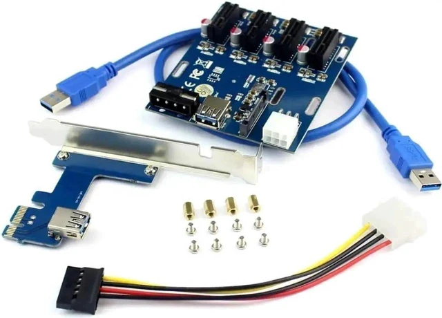 Alt view image 3 of 6 - PCIe 1 to 4 PCI Express x1 Slots Riser Card, Mini ITX External 4 PCIe Port Multiplier Splitter Adapter for Mining, Network & Capture Cards