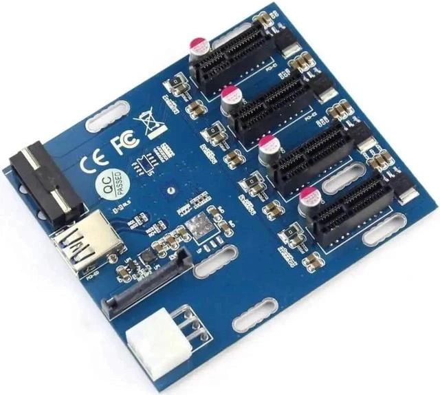 Alt view image 5 of 6 - PCIe 1 to 4 PCI Express x1 Slots Riser Card, Mini ITX External 4 PCIe Port Multiplier Splitter Adapter for Mining, Network & Capture Cards