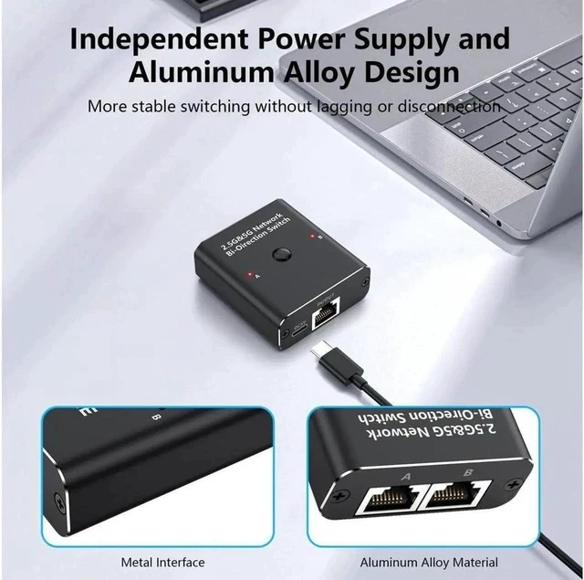 Alt view image 3 of 7 - 2.5G/5G Gigabit RJ45 Network Switch Adapter Bi-Directional, RJ45 1 to 2 Port Dual Female Socket Ethernet Connector Extender Plug LAN Network Cable for Cat5, Cat5e, Cat6, Cat7, Cat8