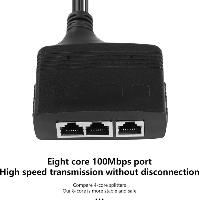 Alt view image 5 of 6 - RJ45 Network Splitter Adapter, Ethernet Cable Splitter, 1 to 3 Internet Splitter 100Mbps High Speed LAN Network Splitter,3 Devices Share The Internet at The Same Time (Black Male 1 to 3)