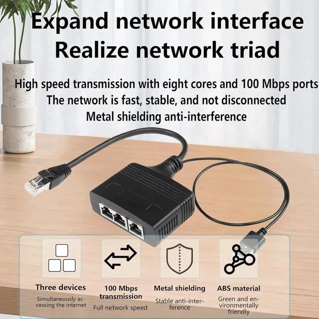 Alt view image 6 of 6 - RJ45 Network Splitter Adapter, Ethernet Cable Splitter, 1 to 3 Internet Splitter 100Mbps High Speed LAN Network Splitter,3 Devices Share The Internet at The Same Time (Black Male 1 to 3)