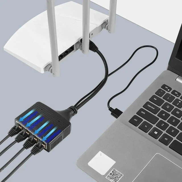 Alt view image 2 of 6 - Gigabit RJ45 Network Splitter Adapter, 1 to 4 Ethernet Splitter 1000Mbps High Speed LAN Network Splitter,4 Devices Share The Internet at The Same Time(1 to 4 Male Gigabit)