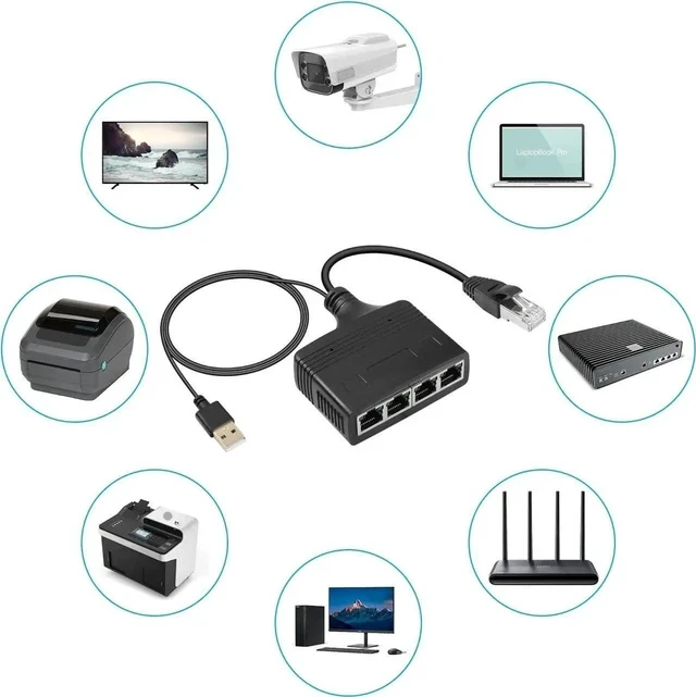 Alt view image 3 of 6 - Gigabit RJ45 Network Splitter Adapter, 1 to 4 Ethernet Splitter 1000Mbps High Speed LAN Network Splitter,4 Devices Share The Internet at The Same Time(1 to 4 Male Gigabit)