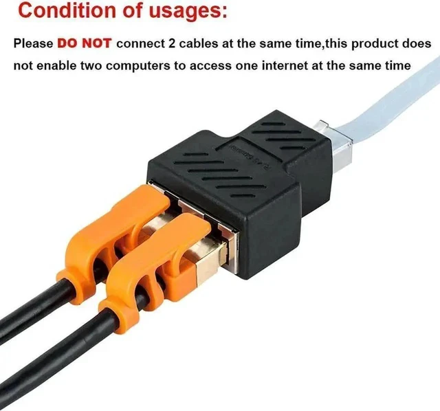 Alt view image 3 of 5 - 1X2 RJ45 Ethernet Splitter, 1 Female to 2 Female 8P8C LAN Port Extender Coupler, Cat5/Cat5e/Cat6/Cat7 Compatible Network Connector Adapter