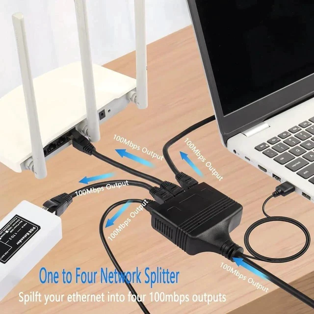 Alt view image 4 of 6 - RJ45 Network Splitter Adapter, Ethernet Cable Splitter, 1 to 4 Internet Splitter 100Mbps High Speed LAN Network Splitter,4 Devices Share The Internet at The Same Time (Black Female 1 to 4)