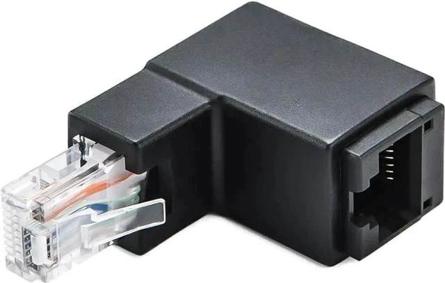 Alt view image 3 of 7 - 90° & 270° Up Angle RJ45 Ethernet Adapter, 8P8C Male to Female LAN Extender Connector Compatible with Cat5e Cat6 Network Cables