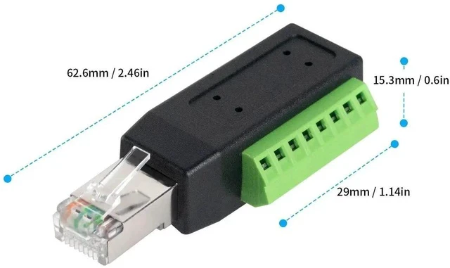 Alt view image 3 of 7 - RJ45 Screw Terminal Breakout Board Adapter, 90 Degree RJ45 Screw Terminal Connector, Network Ethernet Adapter 8P8C Male to 8 Pin AV Extender for CCTV, Cat5, Cat6 (2-Pack)