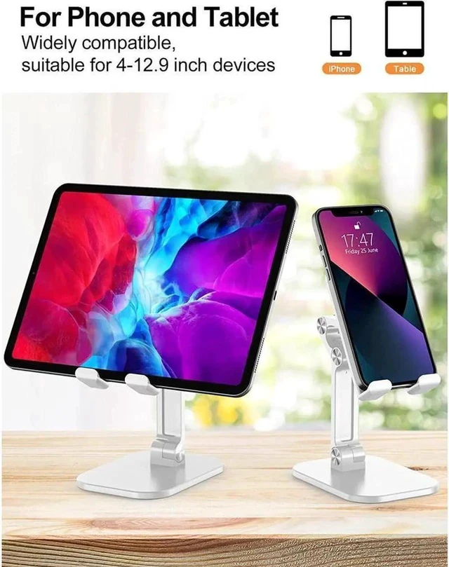 Alt view image 6 of 7 - Upgraded Adjustable Desktop Cell Phone Holder, Cradle Dock Tablet Stand, Foldable Phone Stand Dock For (4.7-12.9") iPad, ipad Pro 12.9, Air Mini 4, iPhone, Kindle, Switch, White