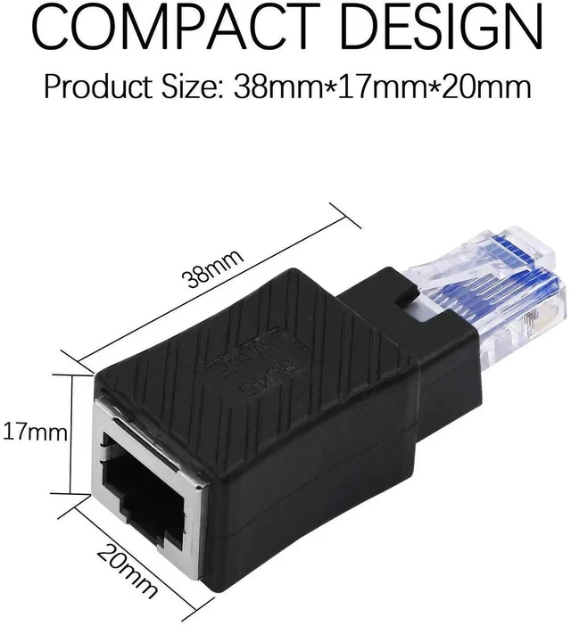 Alt view image 2 of 6 - 2 Pack RJ45 8P8C Male to Female Ethernet Extension Adapter, Cat5/Cat5e/Cat6 Universal LAN Port Converter