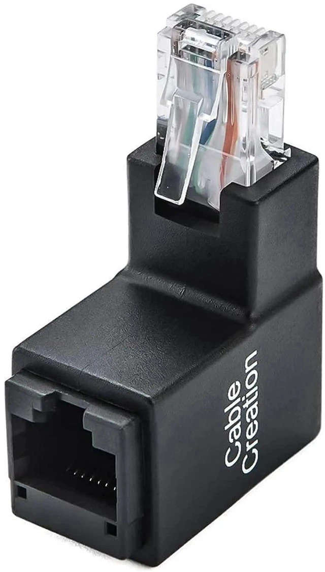 Alt view image 2 of 6 - 2 Pack 90 Degree Right Angle RJ45 Ethernet Adapter Male to Female, Cat5e Cat6 LAN Cable Space-Saving Extender Connector