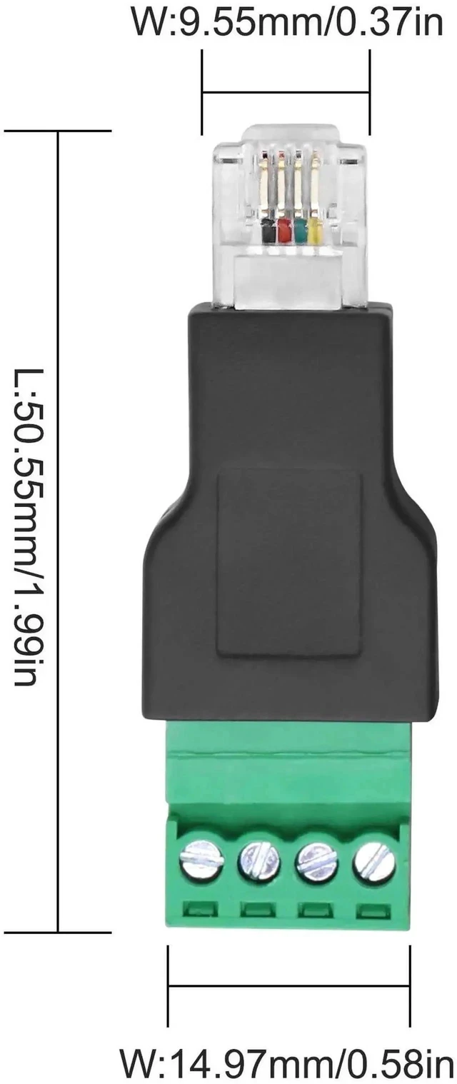 Alt view image 7 of 7 - 2 Pack RJ11 6P4C Male to 4-Pin Screw Terminal Adapter, Solderless Shielded RJ11 Plug to Terminal Block Converter for Telephone & CCTV Cables