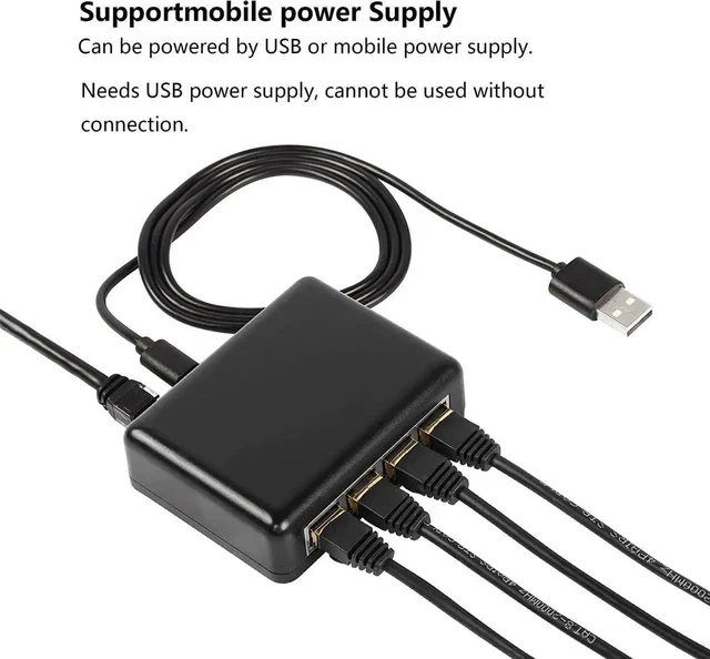 Alt view image 6 of 7 - RJ45 Network Splitter Adapter Gigabit,1000Mbps Ethernet Cable Splitter, RJ45 Network Extension Connector,Four Devices Share The Internet at The Same Time (Black Gigabit 1 to 4)