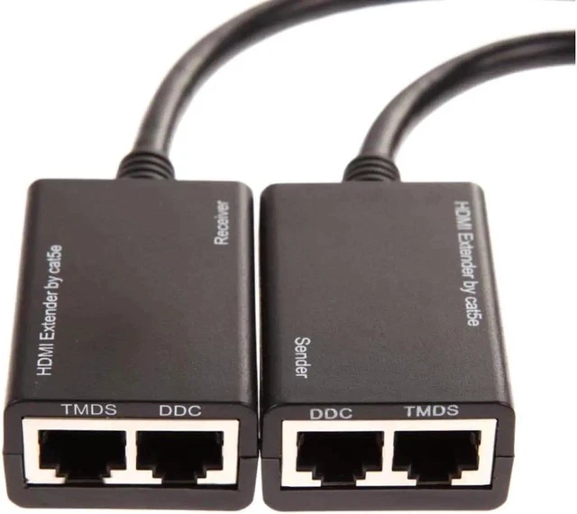 Alt view image 4 of 5 - 2PCS/Set HDMI Over RJ45 CAT5e CAT6 Cable LAN Ethernet Balun Extender Repeater 1080p 3D 30M