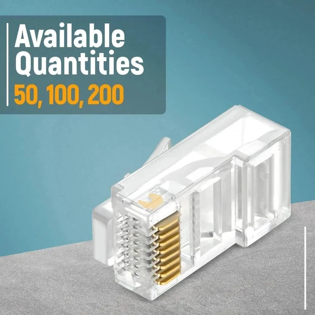 Alt view image 5 of 7 - Cat6 RJ45 Pass Through Connector 50-Pack - EZ Cat 6 Pass Through RJ45 Connectors - cat 6 connectors - Ethernet Connector - Ethernet Plug - for Solid or Stranded UTP Network Cable