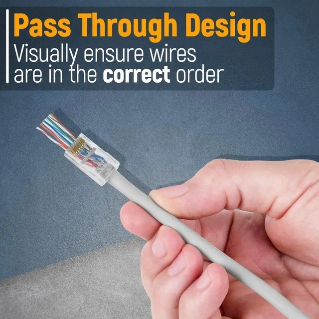 Alt view image 6 of 7 - Cat6 RJ45 Pass Through Connector 50-Pack - EZ Cat 6 Pass Through RJ45 Connectors - cat 6 connectors - Ethernet Connector - Ethernet Plug - for Solid or Stranded UTP Network Cable