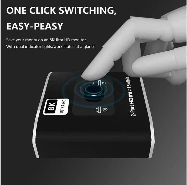Alt view image 3 of 7 - Ultra HD 8K 60Hz HDMI 2 in 1 Out Switch, 2-Port HDMI Switcher Selector, High Speed 48Gbps Supports 4K@120Hz, 1080P@240Hz, 1080P@120Hz for Fire Stick, HDTV, PS4/5, Game Consoles(OZ8Q2)