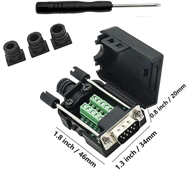 Alt view image 4 of 6 - DB9 Breakout Connector to Wiring Solderless Terminal RS232 D-SUB Male Serial Adapter 9pin Port Breakout Board Black Rubber Core with Case,Screwdriver,Long Bolts