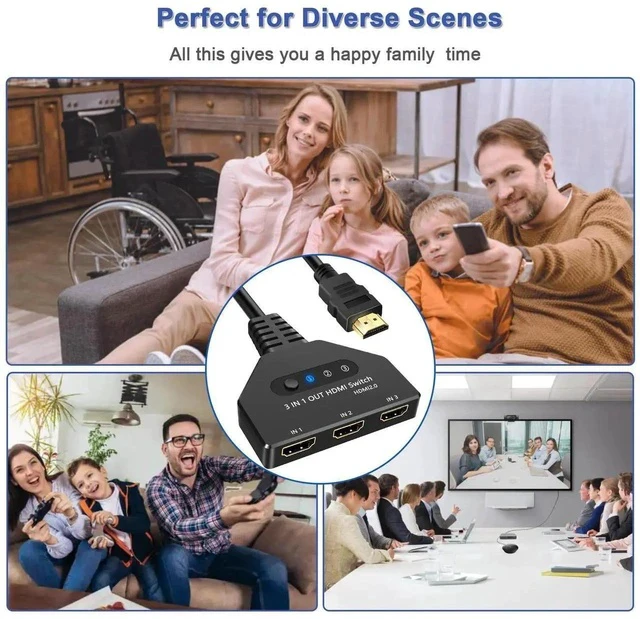 Alt view image 3 of 7 - HDMI Switch, HDMI Splitter 3 in 1 Out 4K@60Hz, 3-Port Switcher Selector with Pigtail Cable, Multi-Port Hub Supports 3D, HDCP2.2, HDR Compatible with Laptop, Xbox, Blu-Ray Player, Etc.