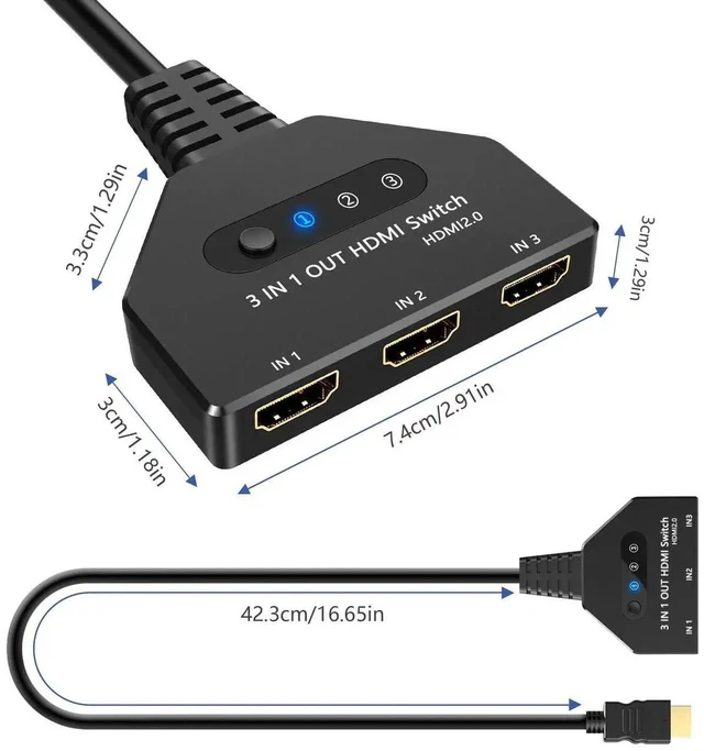 Alt view image 5 of 7 - HDMI Switch, HDMI Splitter 3 in 1 Out 4K@60Hz, 3-Port Switcher Selector with Pigtail Cable, Multi-Port Hub Supports 3D, HDCP2.2, HDR Compatible with Laptop, Xbox, Blu-Ray Player, Etc.