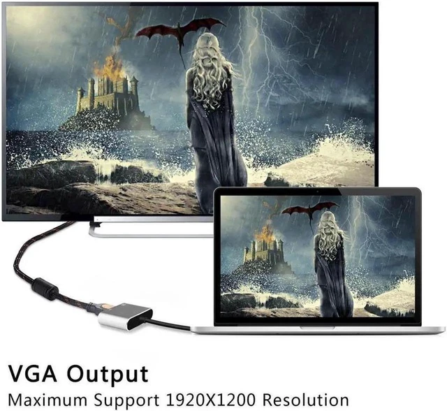 Alt view image 6 of 6 - USB-C to HDMI VGA Adapter USB Type C (Thunderbolt 3 Compatible) to VGA HDMI 4K Cable Adapter Supports 2 Displays Simultaneously on Mirror Mode for Surface Book 2, Galaxy Note 9 S9