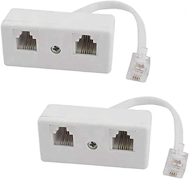 Main image of 2 Pack White Plastic Telephone Line Splitter RJ11 2 Way Female to Male Adapter Converter Cables, RJ11 Telephone Plug to RJ11 for Landline