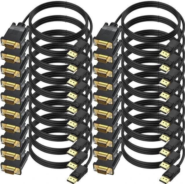 Main image of DisplayPort to VGA Cable 6 FT, 20-Pack Display Port DP to VGA Adapter Cord Male to Male HD Video 1080P for Computer, Monitor, TV, Projector
