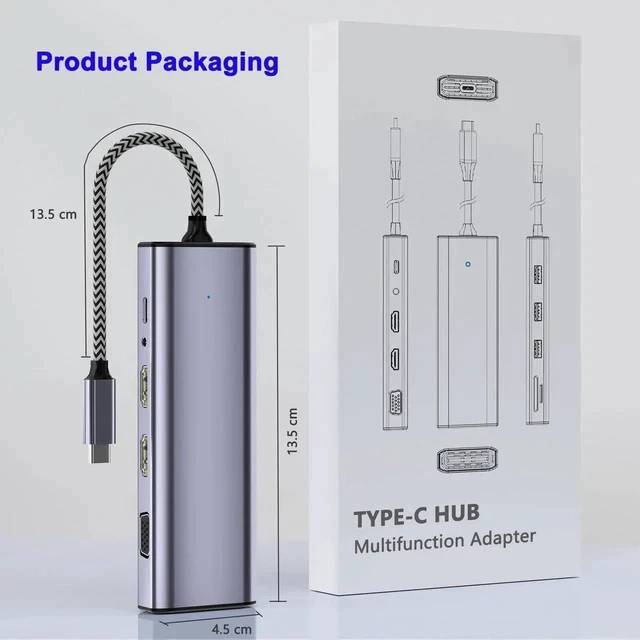 Alt view image 4 of 7 - USB C Docking Station Dual HDMI Monitor, Type C to Dual Monitor Adapter, USB Hub 10 in 1 Docking Station 3 Monitors with HDMI/VGA/PD/USB/SD/TF/3.5mm Audio, for XPS/HP/Lenovo/Surface/Yoga Etc
