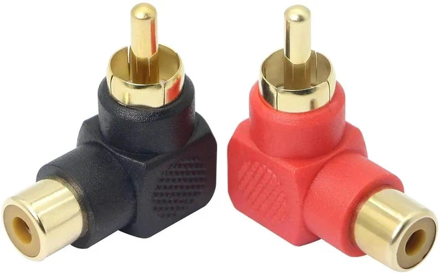 Main image of 90 Degree RCA Adapter, RCA Male to Female Elbow Connectors,Gold-Plated Right Angle Adapter for Stereo Audio or AV Video-2pcs