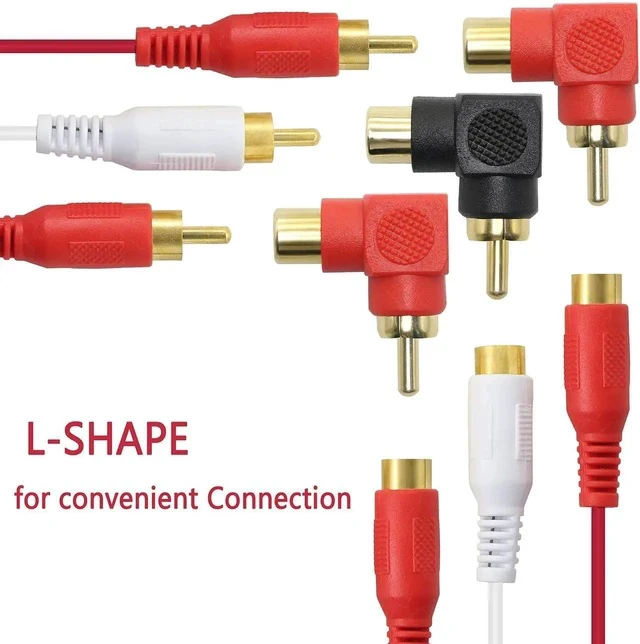 Alt view image 2 of 7 - 90 Degree RCA Adapter, RCA Male to Female Elbow Connectors,Gold-Plated Right Angle Adapter for Stereo Audio or AV Video-2pcs