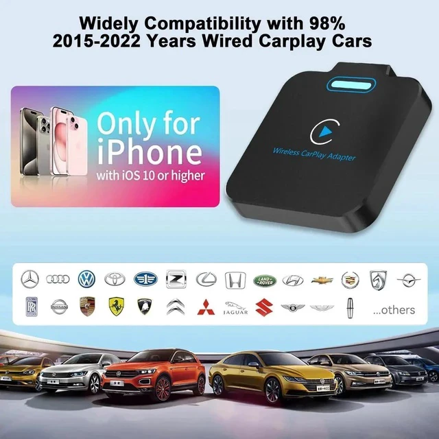 Alt view image 2 of 7 - Wireless CarPlay Adapter for iPhone, CarPlay Wireless Adapter for Apple Convert Wired to Wireless Plug & Play Dongle for iPhone & Factory Wired CarPlay Cars - Fit Cars from 2016 and iPhone iOS 10+
