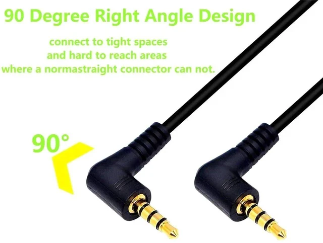 Alt view image 3 of 4 - 3.5mm Audio Cable Dual 90 Degree Angle Stereo 3.5mm Headphone Cable 4 Pole TRRS Male to Male Aux Cord 3.28ft/1m for Phone Tablet MP3 Laptop Microphone