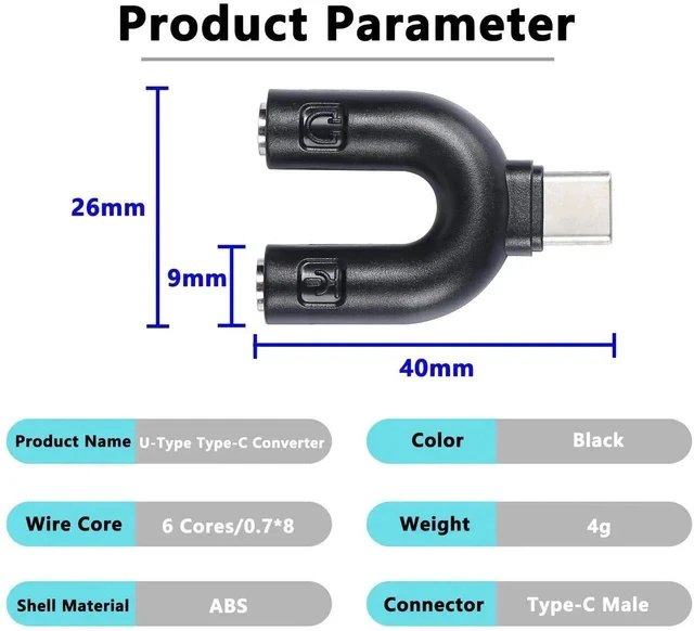 Alt view image 3 of 5 - USB C Audio Adapter, U Type USB Type-C External Stereo Sound Adapter, Headphone and Microphone Splitter Suitable for Windows and Android-Black/2Packs