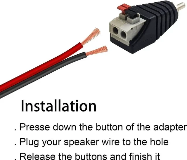 Alt view image 3 of 6 - Speaker Wire to RCA Adapter Converter, RCA to Speaker Wire Adapter Subwoofer Phono Male to AV 2 Screw Terminal Video Audio Spring Press Type Balun for CCTV, 4 Pack
