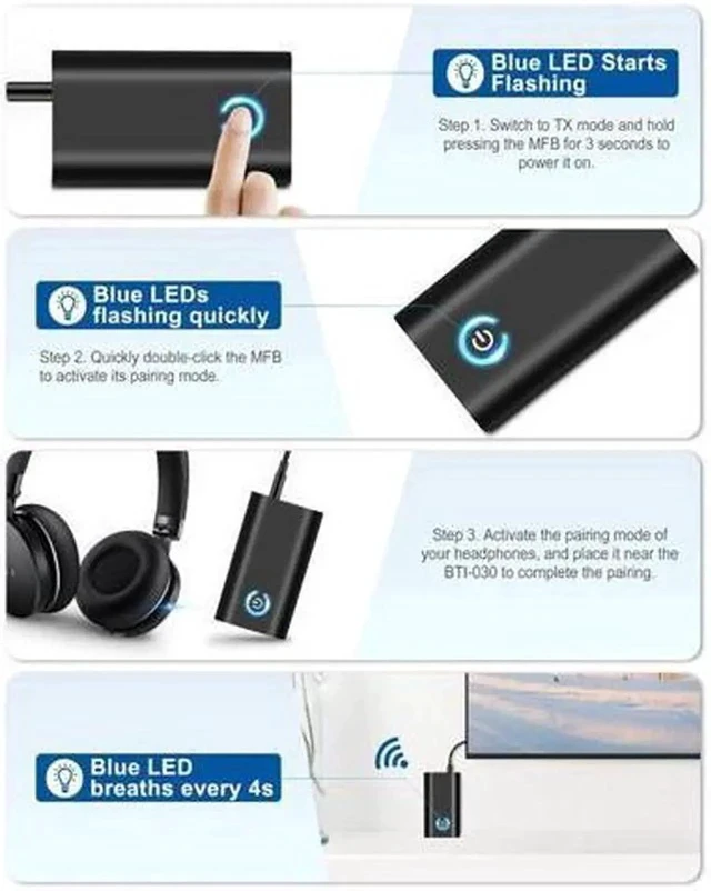 Alt view image 4 of 5 - Bluetooth 5.0 Transmitter Receiver, 2-in-1 Bluetooth Adapter with 3.5mm AUX Stereo Output(Pair with 2 Bluetooth Devices Simultaneously) for TV/PC/Home Car Sound System