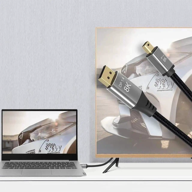 Alt view image 3 of 7 - 2M 6.6FT Mini DP to DisplayPort Cable 8K(7680x4320)@60Hz 4K@144Hz Display Port 1.4 Bi-Directional Transmission DP to Mini DisplayPort 8K