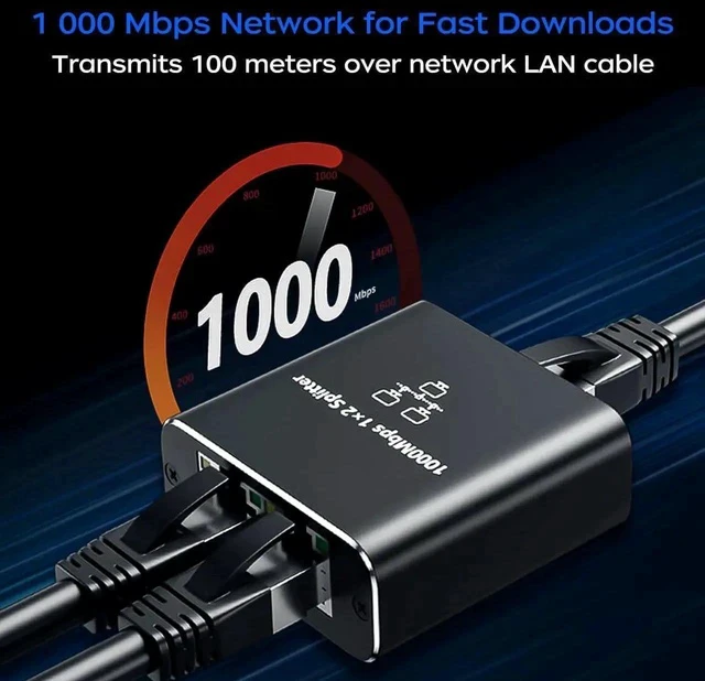 Alt view image 2 of 7 - 1000Mbps RJ45 1 to 2 Ethernet Splitter, Gigabit Network Cable Splitter Adapter, RJ45 Extender Connector Compatible with Cat5/Cat5e/Cat6/Cat7/Cat8 LAN Cables for Home Office Surveillance