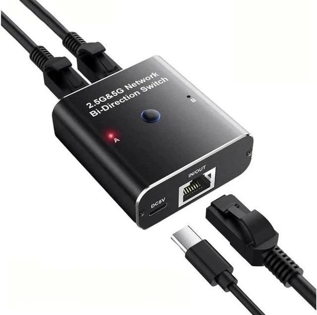 Main image of 2.5G/5G RJ45 Network Ethernet Bi-Directional Switch Adapter, Ethernet Selector Suitable Super Cat5-8, Cmpatible with ADSL, Hubs, TVs, Set-top Boxes, Routers, Wireless Devices, Computers