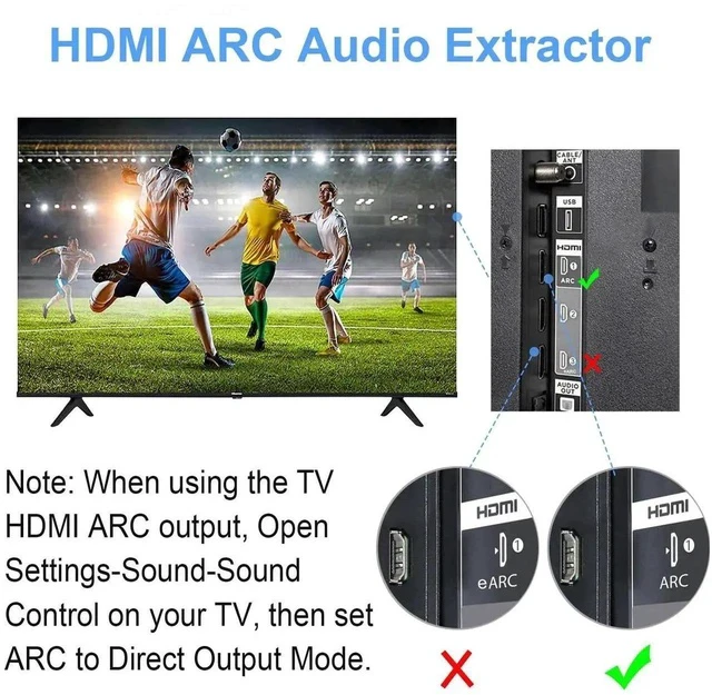 Alt view image 3 of 7 - ARC Audio Extractor, 192KHz Digital to Analog Audio Converter DAC Converter, HDMI ARC or SPDIF/Optical to HDMI, SPDIF/Optical, 3.5mm Jack & Stereo L/R Outputs for TV, DVD and Game Consoles