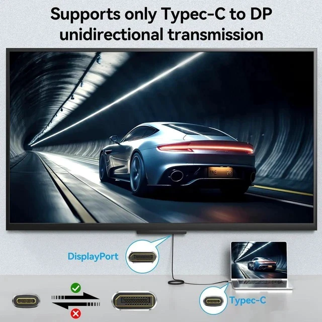 Alt view image 3 of 7 - USB C to DisplayPort 2.1 Cable 6.6FT, 16K@30Hz 8K@120Hz 4K@240Hz, Thunderbolt 4/3 to DP Cable 40Gbps, Compatible with MacBook Pro M4, iPhone 16, XPS, Surface, Gaming Monitor