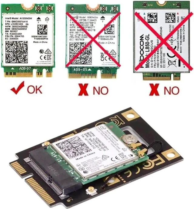 Alt view image 5 of 7 - ChenYang M.2 NGFF Key-A to Mini PCI-E WiFi Converter Adapter, M.2 Wireless Card Riser Compatible with Intel 9260/8265/7260 WiFi6 WiFi7 AC BT Cards