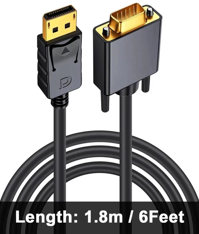 Alt view image 2 of 7 - DisplayPort to VGA Cable 6FT/1.8M, Displayport to VGA Adapter Gold Plated 1080P@60Hz for Monitor, Laptop, PC, TV, Projector (Not Bidirectional)