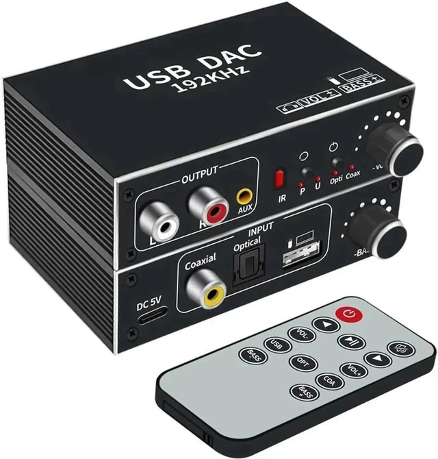 Alt view image 3 of 7 - Digital to Analog Converter DAC Supports Volume Control,Optical to RCA Converter, Digital Coaxial SPDIF Toslink USB to Analog Stereo LR RCA 3.5mm Jack Audio Adapter for PS3 HD DVD PS4
