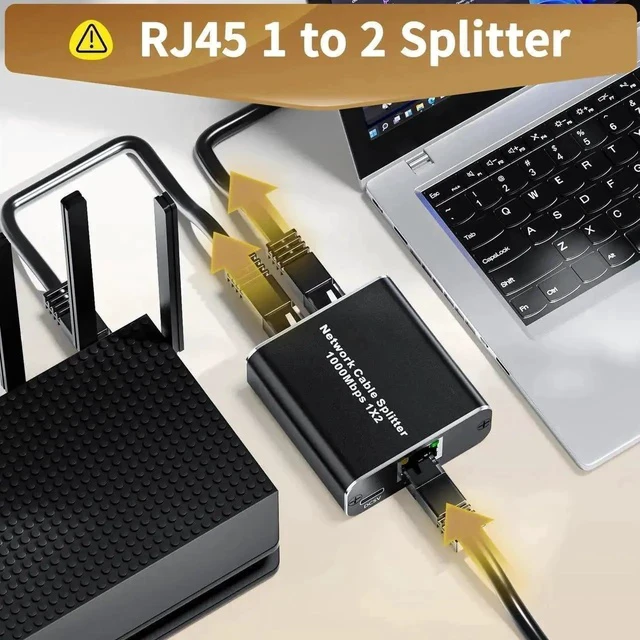 Alt view image 4 of 6 - 1 to 2 Port Gigabit RJ45 Ethernet Splitter, 1000Mbps Active LAN Network Extender Adapter with USB-C Power Cord, Supports 2 Devices Simultaneously, Compatible with Cat5/Cat5e/Cat6/Cat7/Cat8 Network Cab