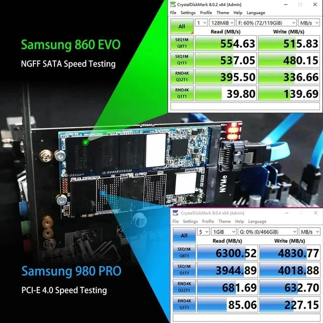 Alt view image 2 of 7 - PA12 Dual M.2 SSD PCIe X4 Adapter Without Heatsink for One M.2 NVMe SSD and One M.2 SATA SSD, Support PCIe 4.0 SSD and OS Boot from M.2 NVMe SSD