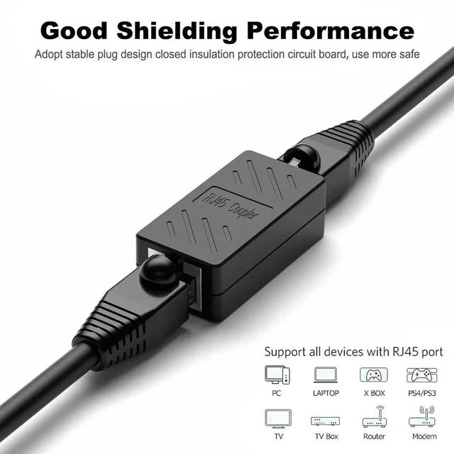 Alt view image 5 of 7 - RJ45 Inline Coupler,RJ45 Coupler, Network Coupler, for Cat7/Cat6/Cat5e/cat5 Ethernet Cable Extender Connector - Female to Female, Black 20 Pack