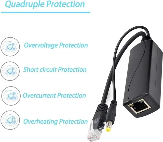 Alt view image 4 of 7 - Gigabit PoE Splitter 12V 1A Output, IEEE 802.3af Standard Compliant 10, 100, 1000Mbps Power Over Ethernet Splitter Adapter for Security Camera CCTV Surveillance 5.5x2.1mm DC Plug