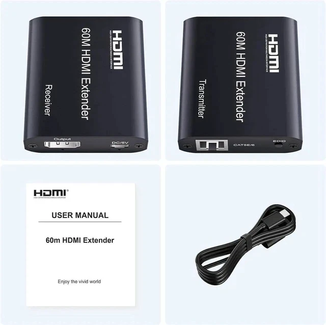 Alt view image 2 of 6 - HDMI Extender Over Cat5e/6/7 196ft/60m, 1080p@60Hz UHD Udp Extender, 1 HDMI Over Ethernet, Supports HDCP 1.2 HDMI 1.3 EDID (Transmitter and Receiver)