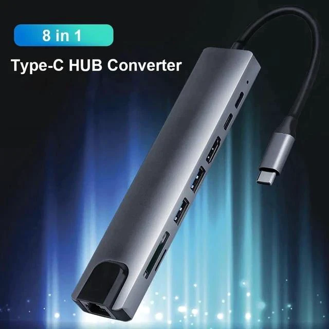 Main image of USB C Hub, 8-in-1 USB C Adapter for MacBook/Pro/Air (Thunderbolt 3), with 4K USB-C to HDMI, RJ45 Port , 2 USB 3.0 Ports, SD/TF Cards Reader, 87W Power Delivery, Type-C Data Port