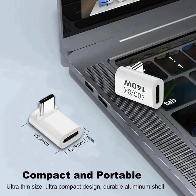 Alt view image 5 of 6 - 2 Pack White 90 Degree Right Angle USB-C Male to Female Extender Adapter, 140W PD Fast Charging Type-C Connector for Steam Deck, ROG Ally, Switch, Laptops, Tablets & Phones