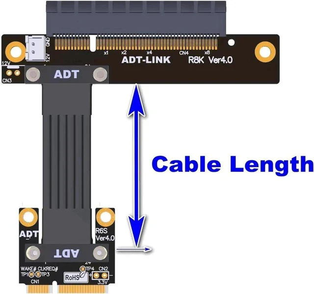 Alt view image 6 of 7 - Gen4 Mini PCI-E to to PCI Express 8X Extension Cable mPCIe to PCIe 4.0 8X Riser Cable Adapter for Motherboard PCI-E4.0 8X SSD (25cm,R68SK 4.0)